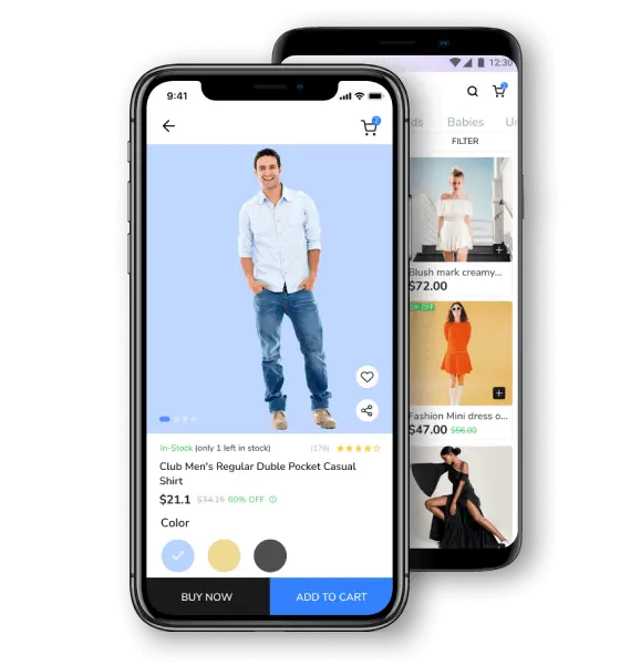 Responsive e-commerce website displayed on two mobile phones